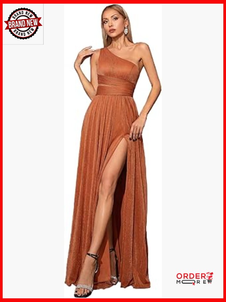 Formal One Shoulder Maxi Dress With Slit And Waist Cinching